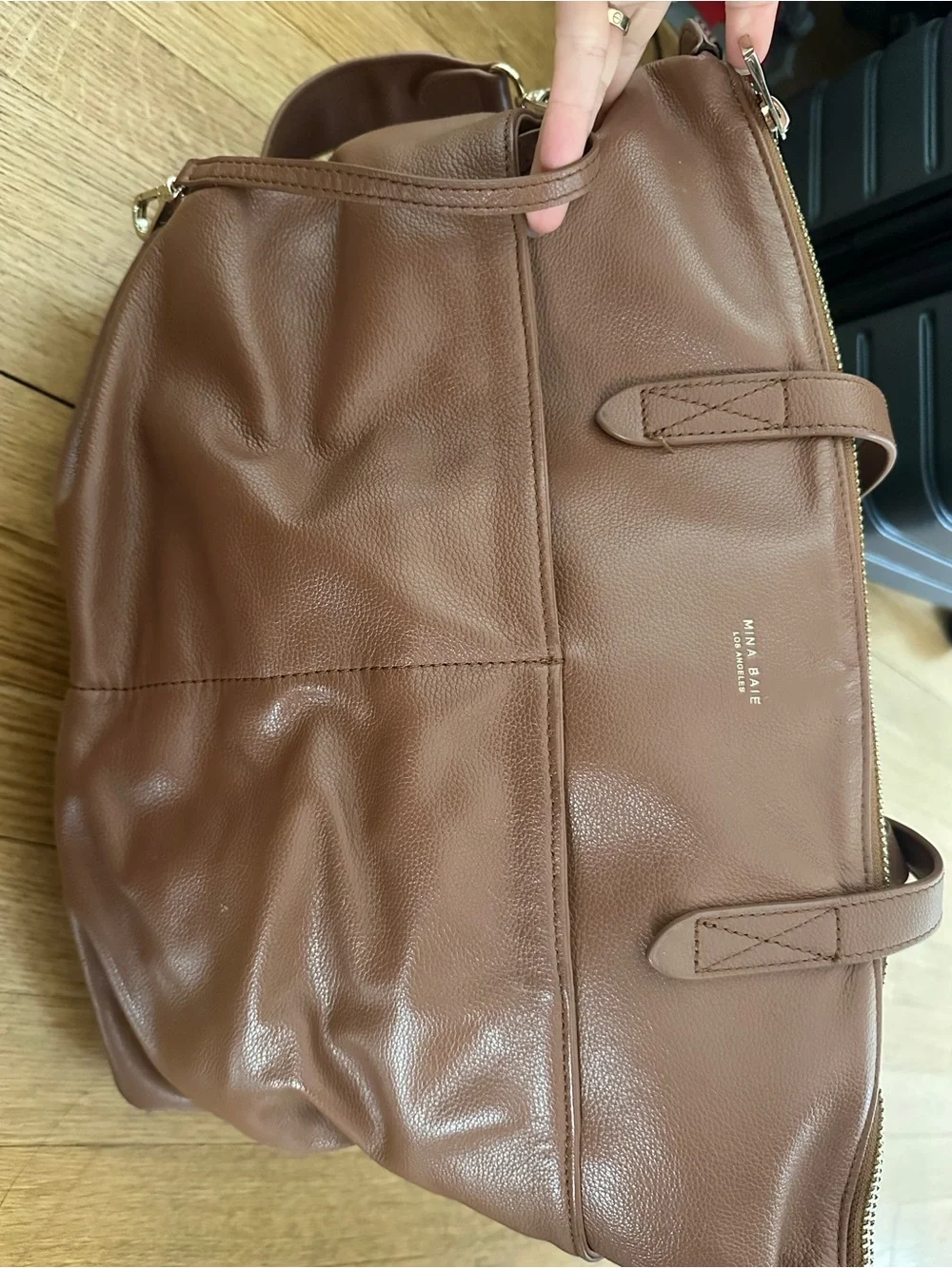 Mina Baie Amelia Full Women's Brown diaper Bag with Gold Hardware